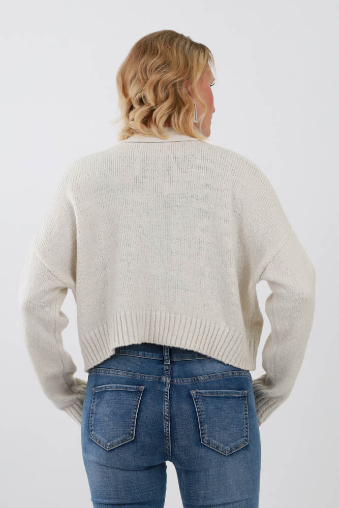 Back of Cream Cropped Cardigan Sweater