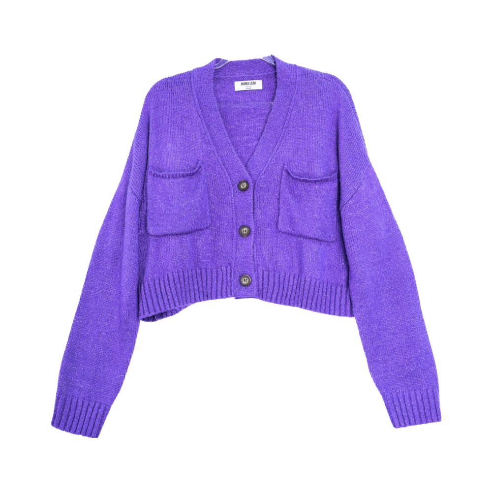 Purple Cropped Cardigan Sweater Flatlay