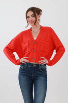 Red Cropped Cardigan Sweater