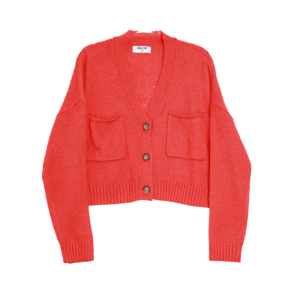 Red Cropped Cardigan Sweater Flatlay