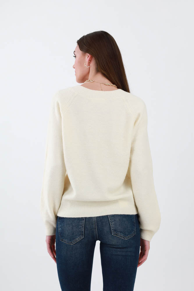 Back of Cream Crew Neck Sweater