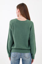 Back of Dark Green Crew Neck Sweater