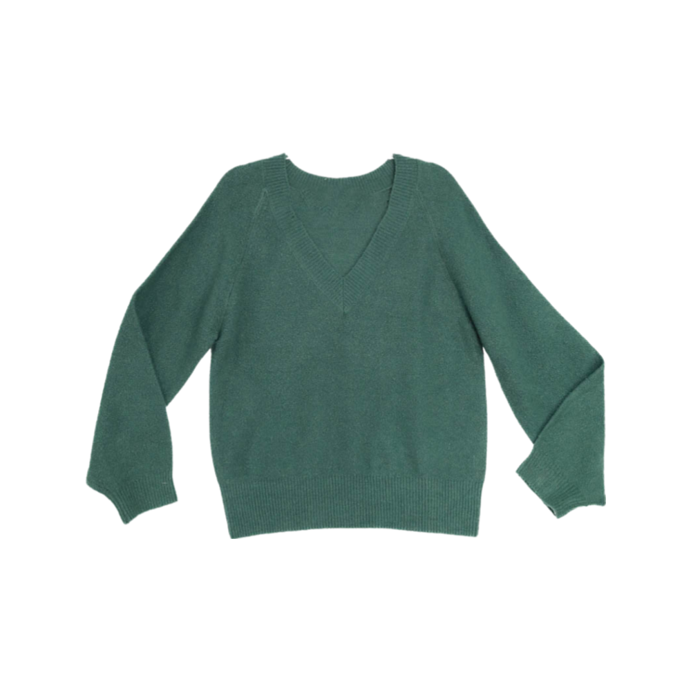 Dark Green Crew Neck Sweater Flatlay