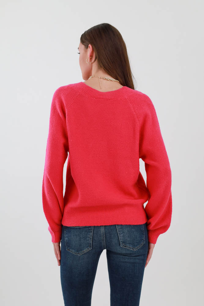 Back of Fuchsia Crew Neck Sweater