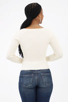 Back of Cream Surplice Ribbed Sweater Top