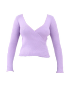 Purple Surplice Ribbed Sweater Top Flatlay