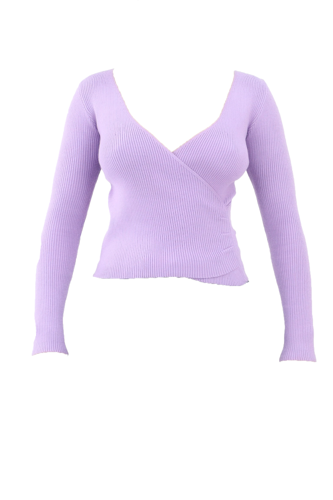 Purple Surplice Ribbed Sweater Top Flatlay