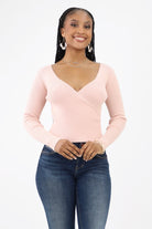 Rose Surplice Ribbed Sweater Top