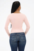 Back of Rose Surplice Ribbed Sweater Top