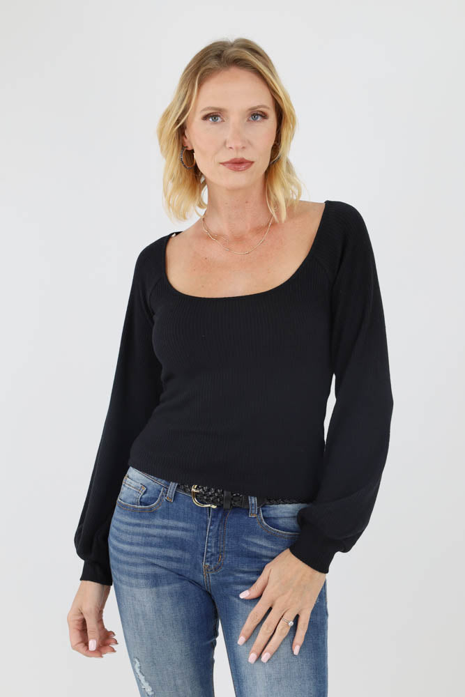 Black Square Neck Top