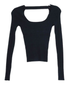 Black Scoop Neck Long Sleeve Top Flatlay