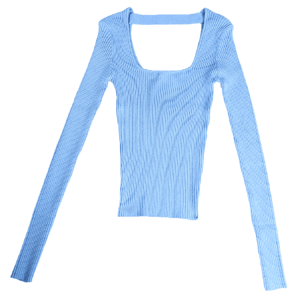 Blue Scoop Neck Long Sleeve Top Flatlay