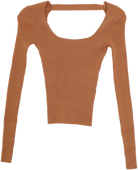 Brown Scoop Neck Long Sleeve Top Flatlay