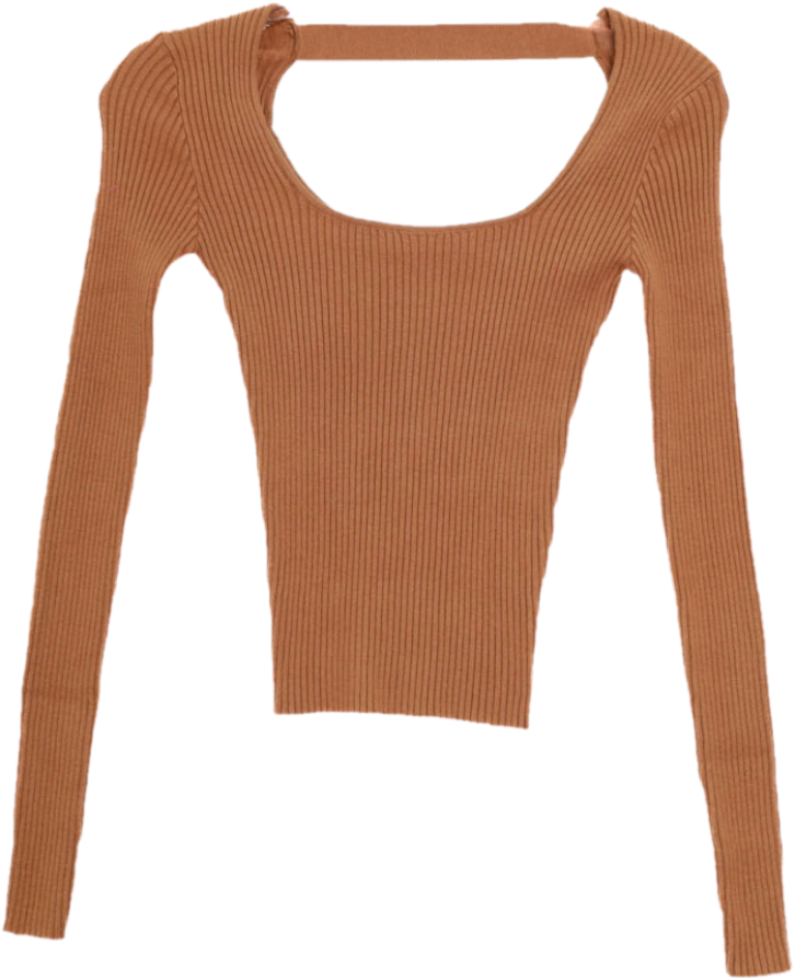 Brown Scoop Neck Long Sleeve Top Flatlay