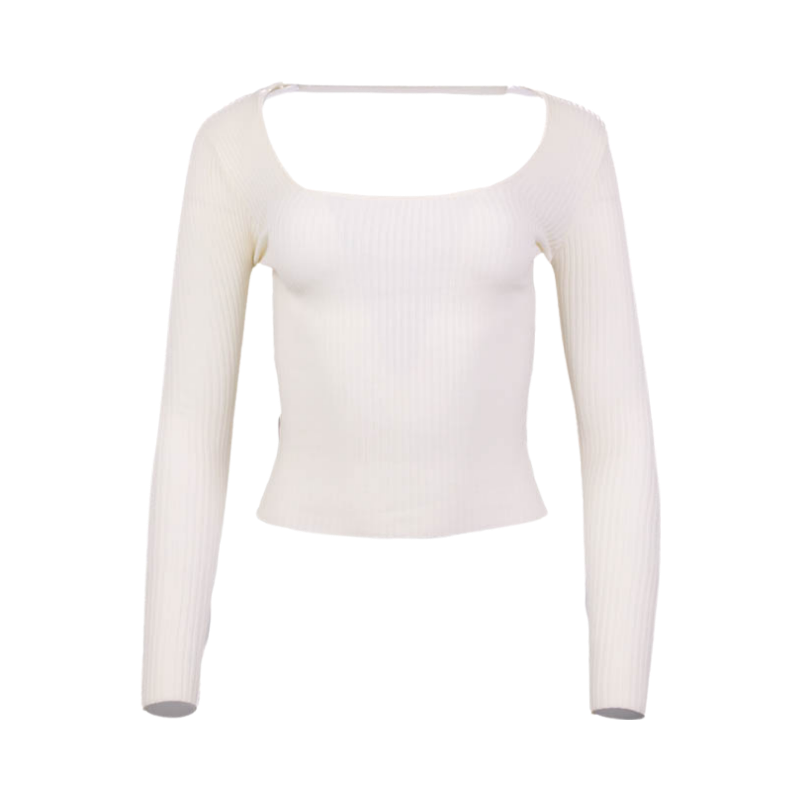 Cream Scoop Neck Long Sleeve Top Flatlay