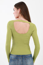 Back of Olive Scoop Neck Long Sleeve Top