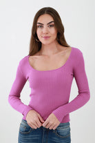 Purple Scoop Neck Long Sleeve Top