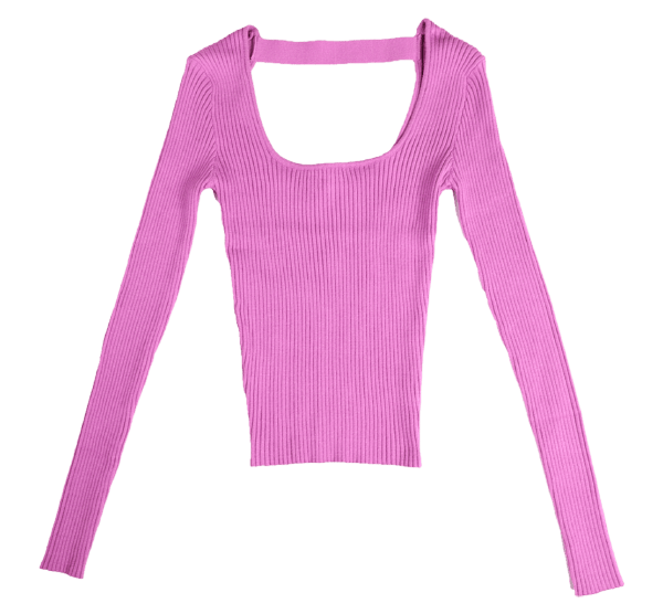 Purple Scoop Neck Long Sleeve Top Flatlay