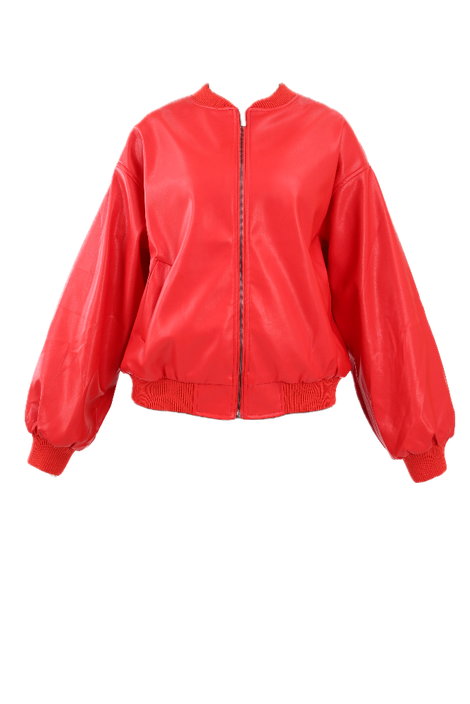 Red Oversized Bomber Jacket Flatlay