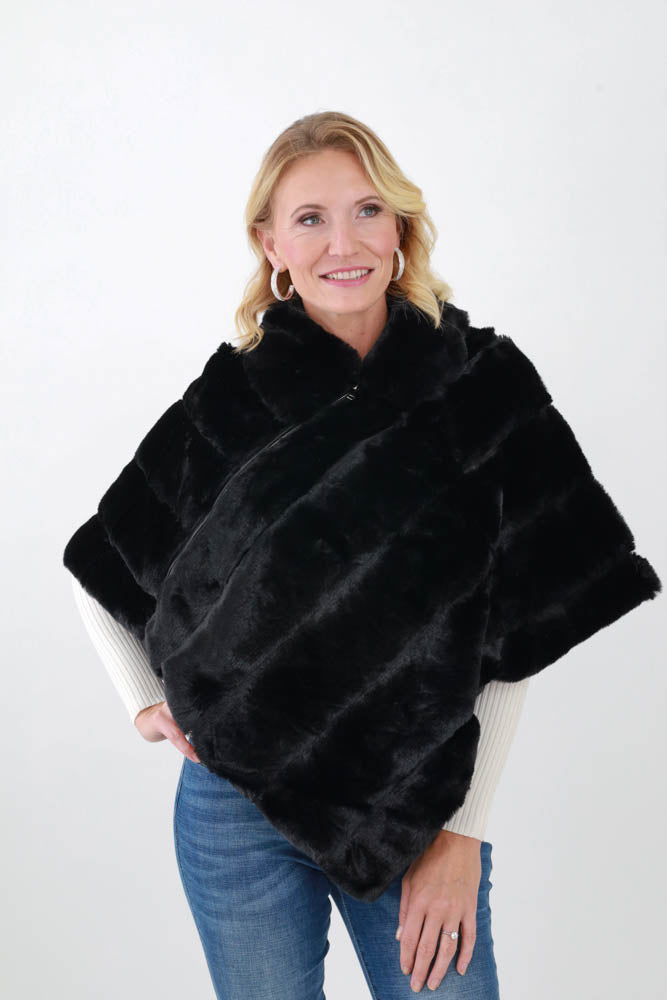 Black Faux Fur Poncho