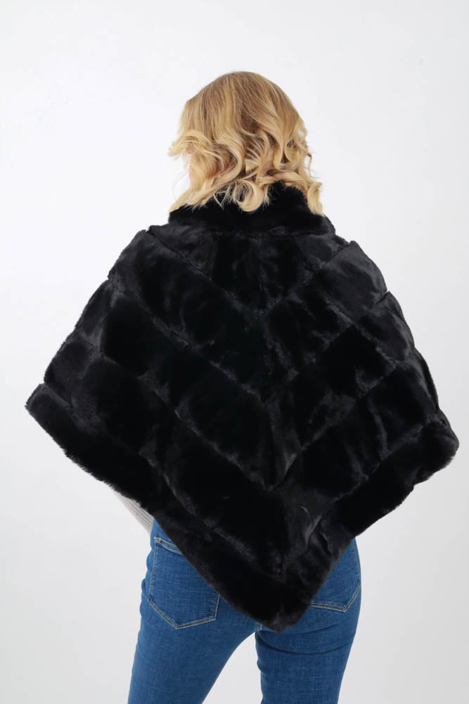 Back of Black Faux Fur Poncho