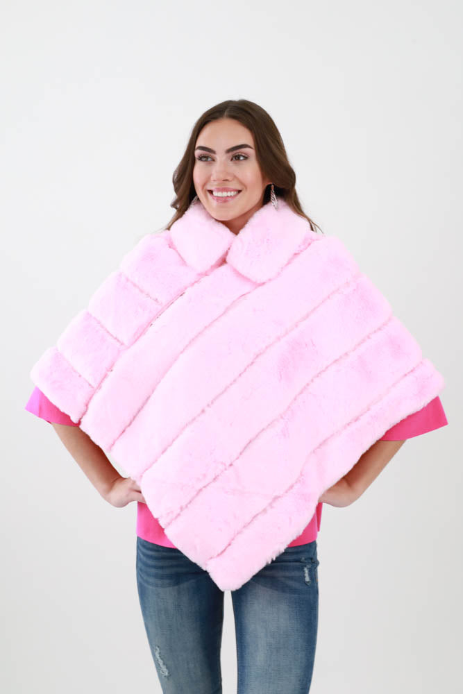 Pink Faux Fur Poncho