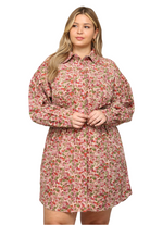 Floral print corduroy shirt dress