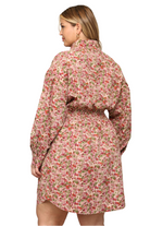 Back of floral print corduroy shirt dress