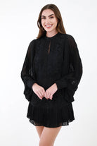 Black lace Pleated Sleeve Dress