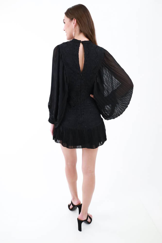 Back of black lace Pleated Sleeve Dress