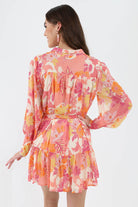 Back of pink floral Chiffon Ruffle Dress