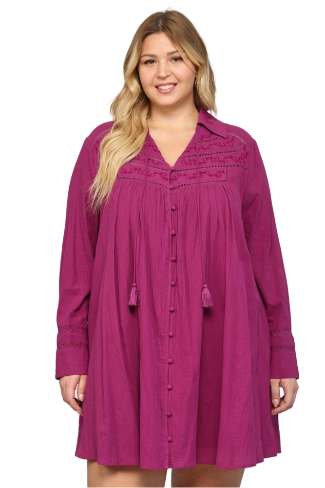 Magenta Embellished Cotton Tunic Dress