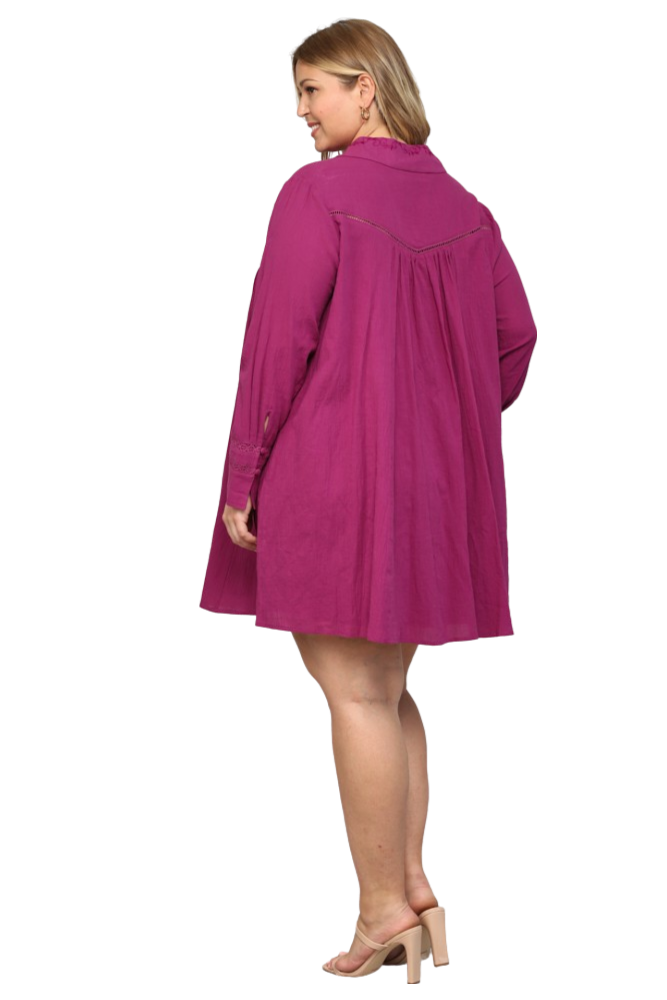 Back of magenta Cotton Tunic Dress