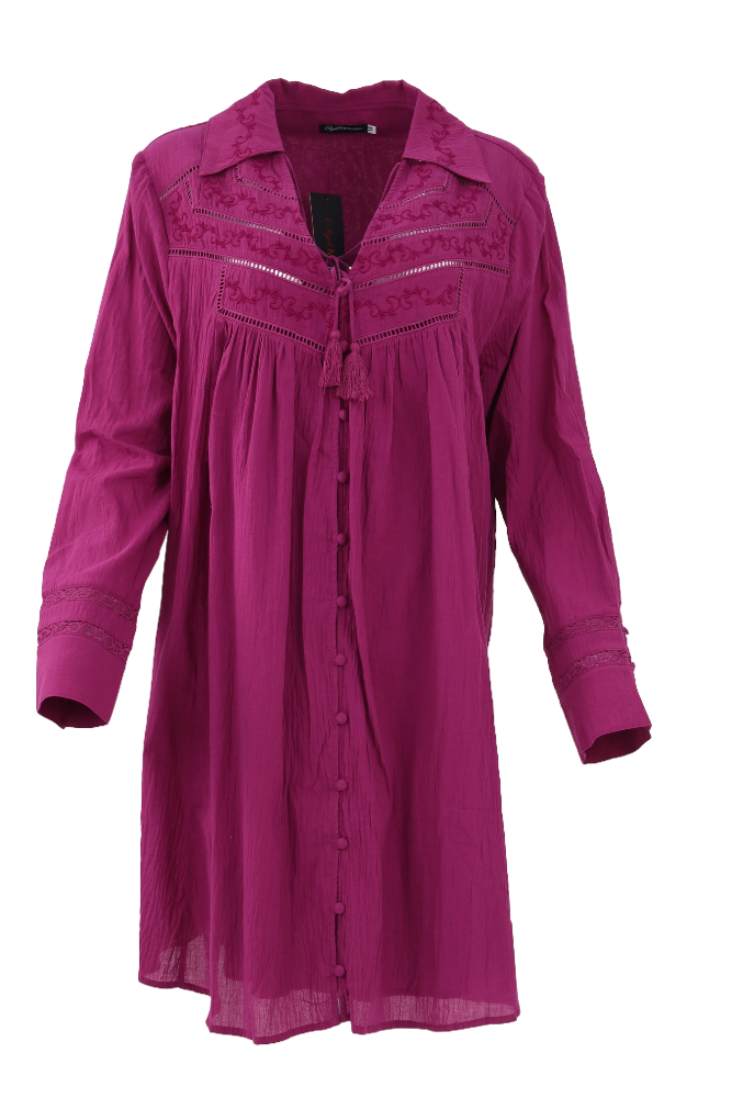 Magenta Embellished Cotton Tunic Dress Flatlay