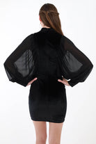 Back of black Voluminous Long Sleeve Velvet Dress