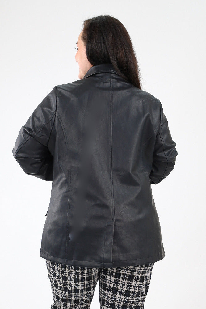 Back of Black Faux Leather Blazer