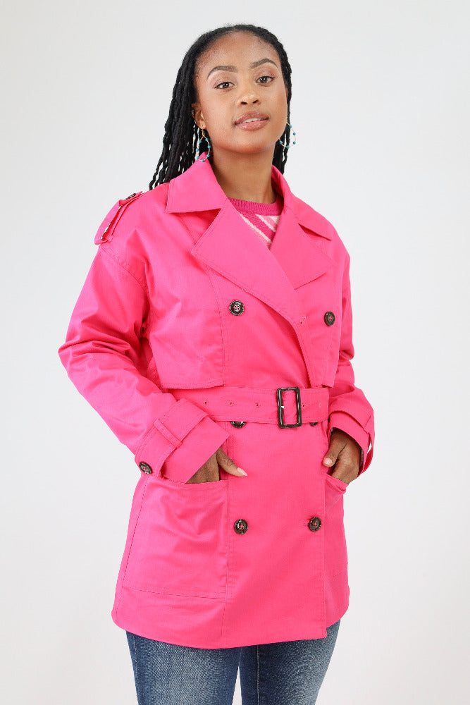 Fuchsia Short Trench Coat