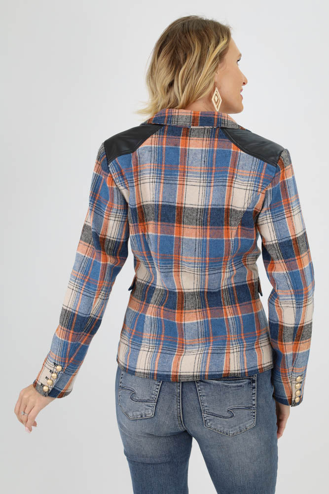 Back of blue and orange Plaid Blazer