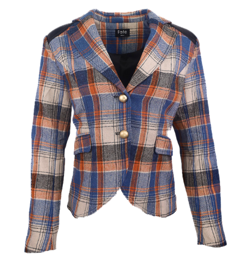 Blue and orange Plaid Blazer Flatlay