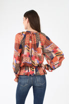 Back of Abstract Print Lurex Chiffon Blouse