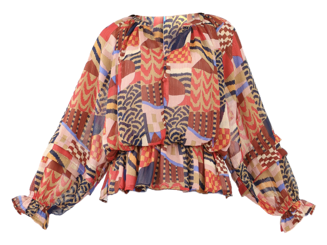 Abstract Print Lurex Chiffon Blouse Flatlay