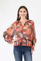 Abstract Print Lurex Chiffon Blouse