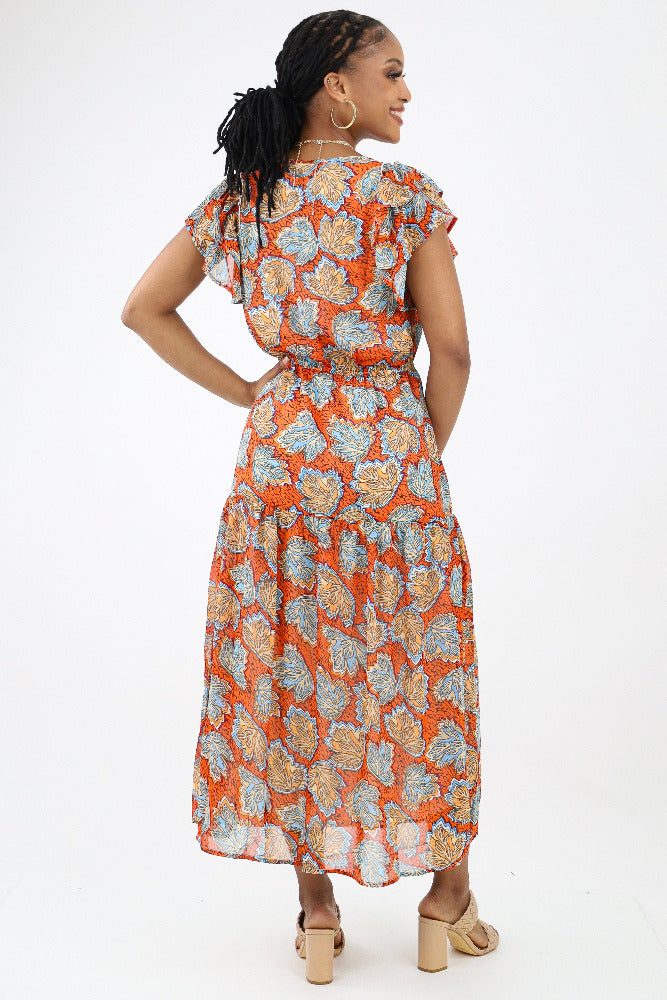 Back of Orange Floral Maxi Dress