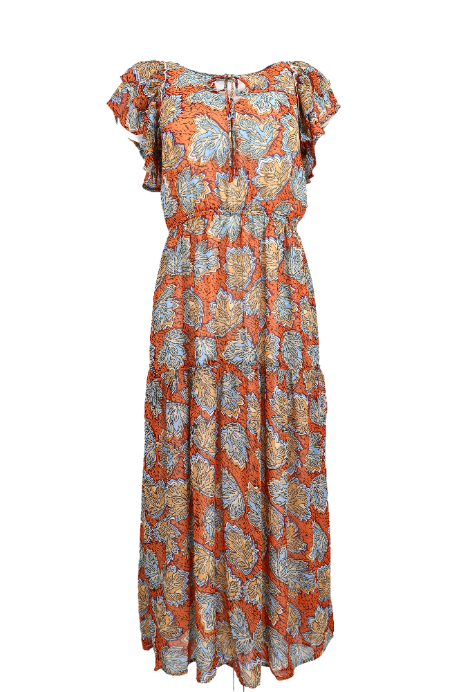 Orange Floral Maxi Dress Flatlay