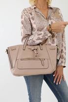 Sand Adjustable Satchel Handbag