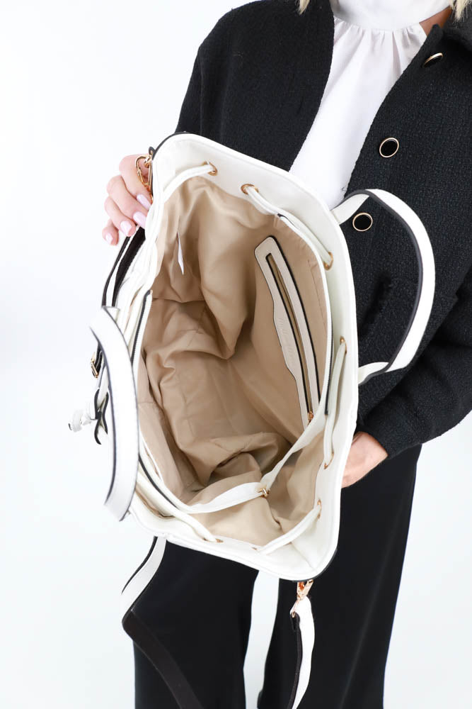 Inside of White Adjustable Satchel Handbag