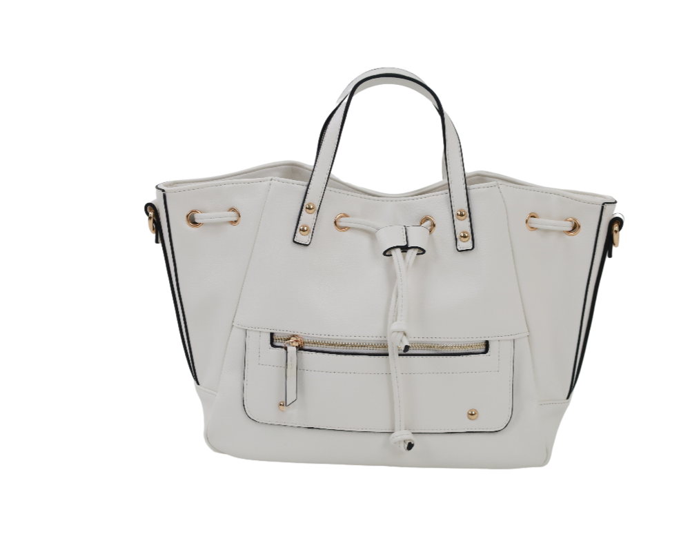 White Adjustable Satchel Handbag Flatlay