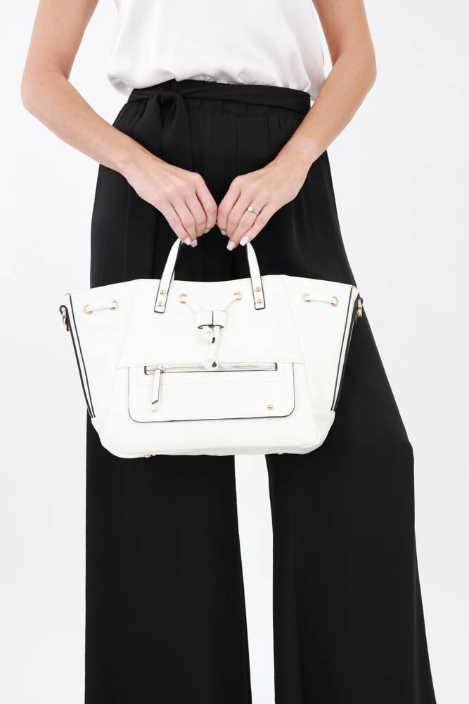 White Adjustable Satchel Handbag