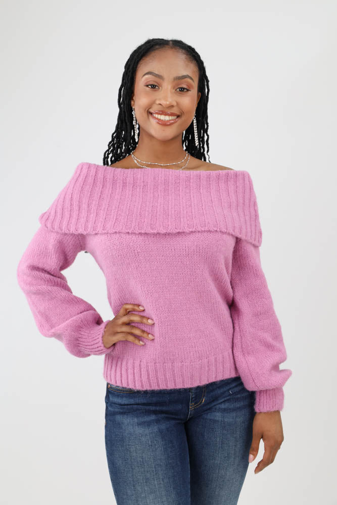 Only Yours Off Shoulder Sweater Pink