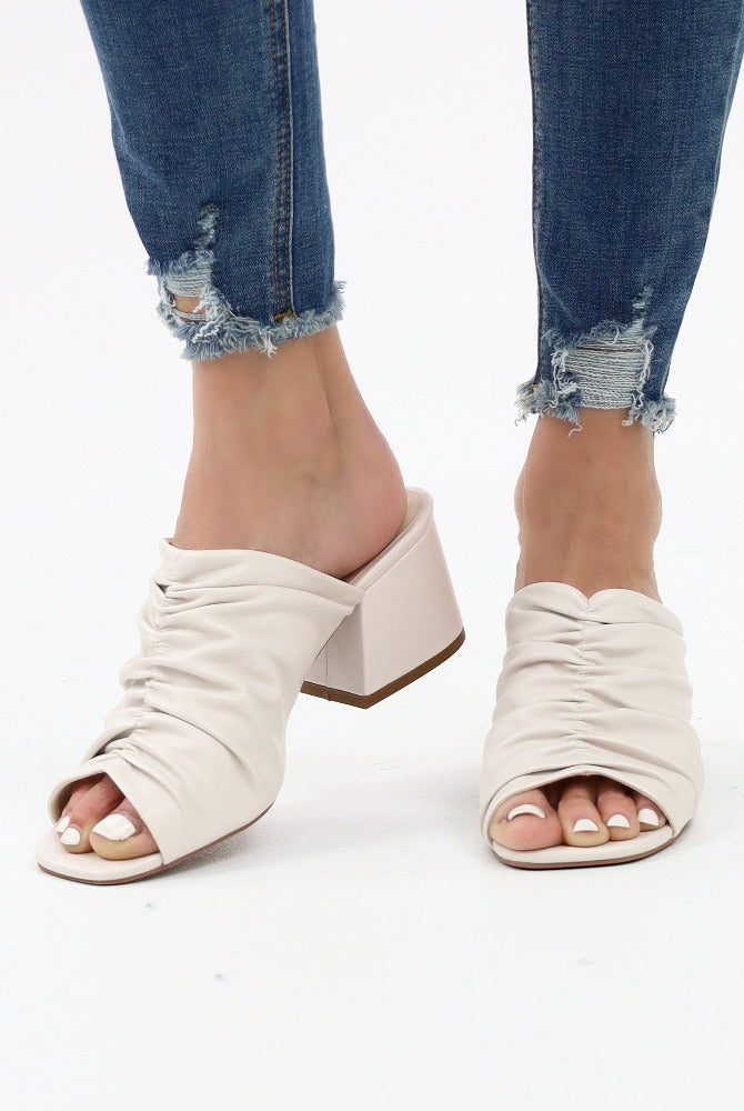 Scrunchy Ruffled Square Toe Heeled Sandals